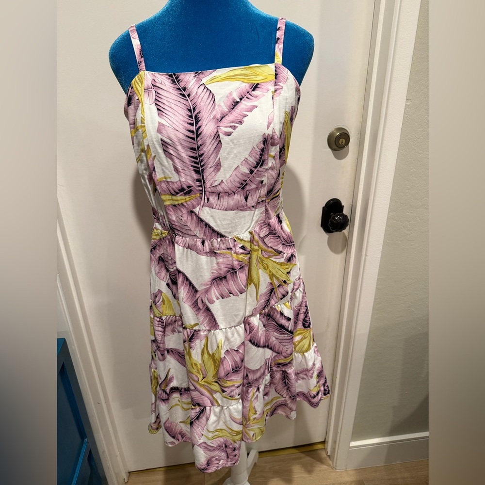 NWT-LOFT Pink and Yellow Leaf Print Midi Dress